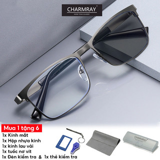 Charmray Kính chống bức xạ quang học dành cho nam Khung vuông kim loại