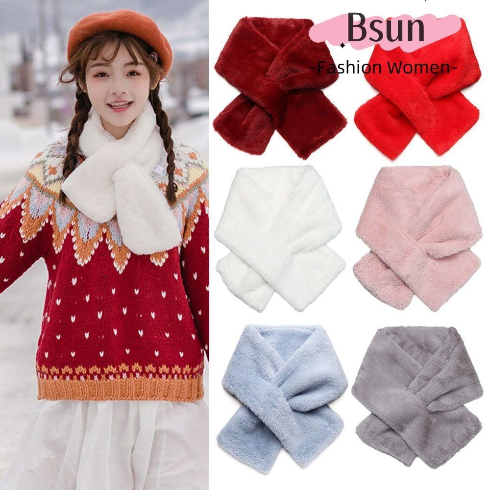 Khăn choàng cổ bằng lông thỏ nhân tạo dày dặn giữ ấm màu sắc thanh lịch dành cho nữ