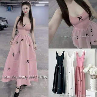 VÁY MAXI CỔ BẺ ĐÍNH NƠ  3 MÀU lương su shop