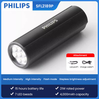 Đèn pin Philips SFL2189P Công suất cao có sạc USB Pin 18650 4 chế độ chiếu sáng Đèn pin LED Đèn cắm trại để tự vệ