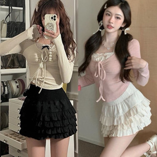 Sét bộ nữ áo thun dễ thương và chân váy nhiều tầng lưng thun Free Size - Sam
