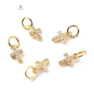 1 Đồng Thau Micro Pave Rõ Ràng Cubic ia Mặt Dây Cadmium Không & Không Chì Chữ Thập Mạ Vàng 8x5x1.5mm Lỗ: 3.5mm