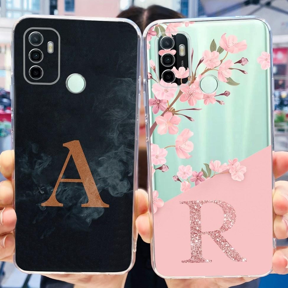 Vỏ Oppo A53 4G CPH2127 Chữ Sang Trọng Họa Tiết Hoa Dễ Thương Ốp lưng Oppo A53 Ốp Lưng Chống Sốc Tron