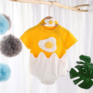 Bé Áo Liền Quần Cho Bé Mùa Hè Jumpsuit Jumpsuit Trứng Yolk Jumpsuit Nam Nữ Quần Áo Mùa Hè Băng Đô Sơ Sinh Đi Chơi Romper