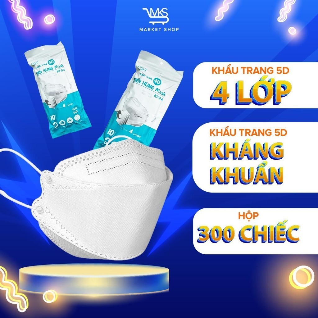 (1 thùng 300 cái) Khẩu Trang KF94 Tiền Hùng - Khẩu Trang 4 Lớp Kháng Khuẩn - Khẩu Trang Chính hãng