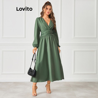 Đầm Lovito xếp ly màu trơn phong cách thanh lịch cho nữ LBL20315