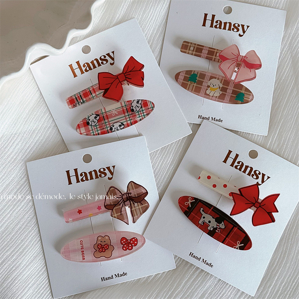 Kẹp tóc nữ Bangs Kẹp tóc nơ màu hồng 1 cặp