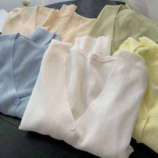 Cardigan Nữ Mỏng Cổ Chữ v Slim-fit Kem Chống Nắng Dệt Kim Top Coat