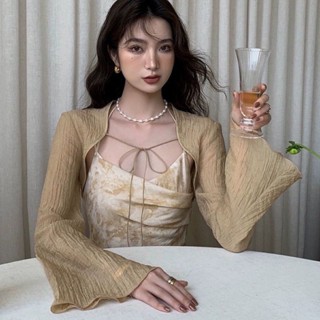 Áo khoác Cardigan chống nắng ngắn voan mùa hè dành cho nữ Áo khoác mỏng có dây buộc dài tay
