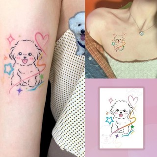 Hình xăm hình chó con trắng hình xăm dễ thương cánh tay cô gái không thấm nước nhãn dán hình xăm kéo dài trong 7 ngày hình xăm giả tạm thời