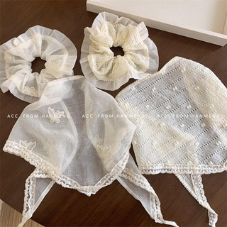 Pháp Phong Cách Mục Vụ Đầu Màu Be Lưới Vải Ren Tam Giác Khăn Ngọt Ngào Cô Gái Tóc