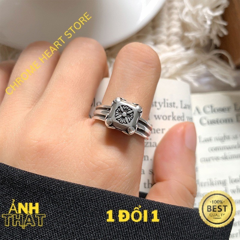 Nhẫn unisex Chrome Heart square bạc fullbox.