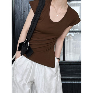 Thiết Kế Sense U Cổ Bên Khe Xếp Ly Nách-Áo Thun Nữ Tay Ngắn Mùa Hè Phong Cách Hàn Quốc Slim Fit Slimming Top 2573