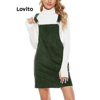 Đầm Lovito có túi cài nút màu trơn phong cách thường ngày cho nữ LNL54072
