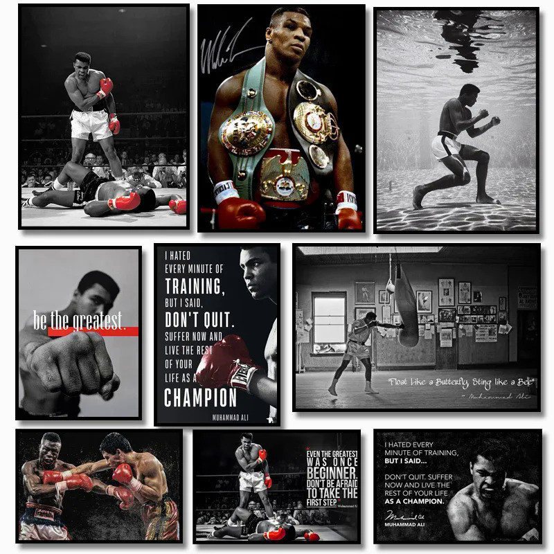 Boxer Treo Tường Nghệ Thuật Poster Mike Tyson Muhammad Ali Động Lực Trích Dẫn Trang Trí Nhà Hình Ảnh