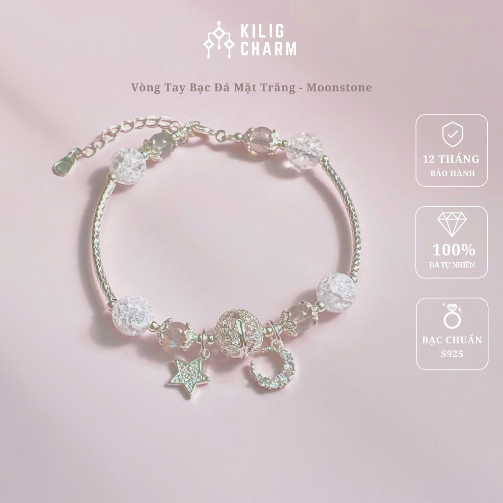 Vòng tay bạc đá năng lượng Moonstone cho nữ thu hút năng lượng tự điều chỉnh size- KILIG CHARM KC3