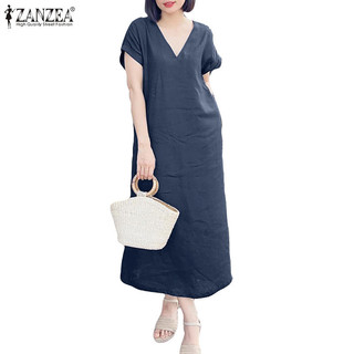 Zanzea Nữ Hàn Quốc Tay Ngắn Cổ Chữ V Túi Màu Trơn