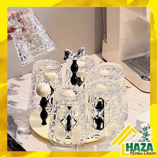 Bộ cốc uống nước thủy tinh kèm giá úp xoay để bàn phòng khách, bộ ly nước thủy tinh - mã c636