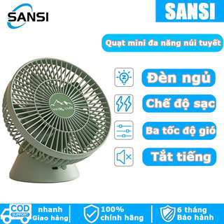 Quạt mini đa năng núi tuyết có sức gió mạnh, cấp gió ba chiều, năng lượng gió ba tốc độ, quạt để bàn treo có đèn ngủ