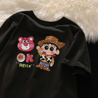 Áo thun ngắn tay Cotton nguyên chất dành cho bé gái oversize Phiên bản Hàn Quốc Hoạt hình dễ thương Áo thun cổ tròn tay ngắn in hình gấu dâu tây dành cho nữ hợp thời trang Tất cả-