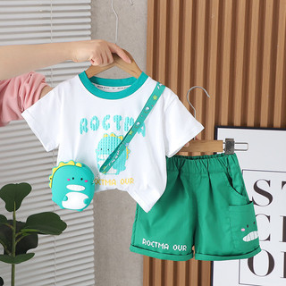 Set Áo Thun Tay Ngắn Quần Đùi Kaki Xanh Khủng Long Bé Trai 1 - 5 Tuổi MINTSCLOSET Quảng Châu TN3397