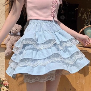 Daxingzhe Cô Gái Ngọt Ngào Ren Bánh Váy Nữ Váy Cao Cấp Xếp Ly Váy Chữ a Váy Phồng