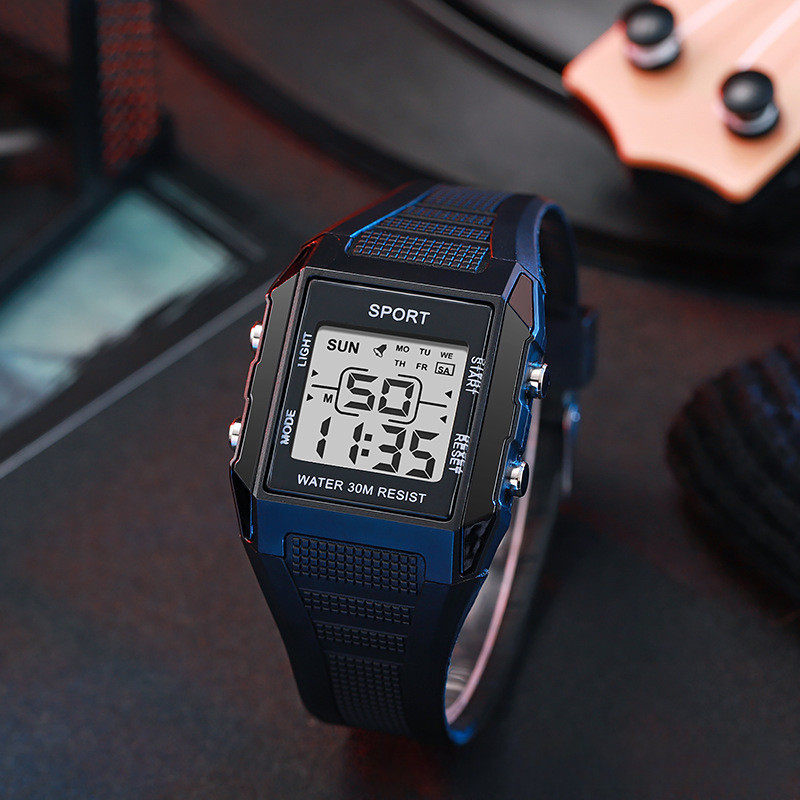 Đồng hồ điện tử thể thao ngoài trời, đồng hồ báo thức đa chức năng hình vuông thời trang dành cho sinh viên tuổi teen, đồng hồ điện tử phát sáng tuần