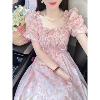 Váy Liền Hoa Nhí Tươi Tắn Váy Dài Ông Tay Ngắn Vừa Tôn Dáng Che Bụng Chít Eo Cho Cô Nàng Mập Mẫu Mới Mùa Hè 