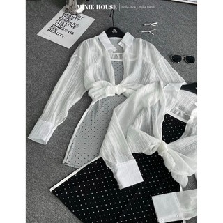 Set đầm 2 dây chấm bi+sơmi nhăn 6071
