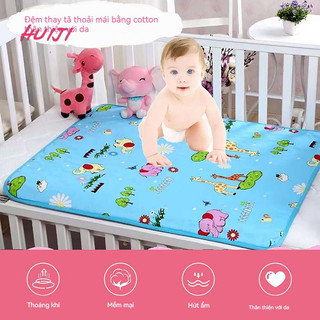 Tấm chống thấm nước HUIJI baby, Tấm chống thấm nước cỡ lớn 3 lớp MUJI, Tấm chống thấm nước in hình cotton cho bé