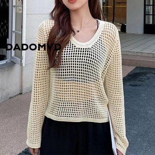 DADOMYD kiểu rỗng, Áo dệt kim dài tay mùa hè, Áo mỏng đi biển kỳ nghỉ rộng rãi Quần áo chống nắng nữ