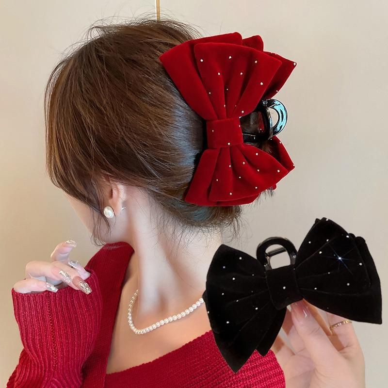 Kẹp Tóc Nơ Nhung Đính Đá Lấp Lánh, Kẹp Tóc Nữ Hàn Quốc 11Cm, 13Cm Women