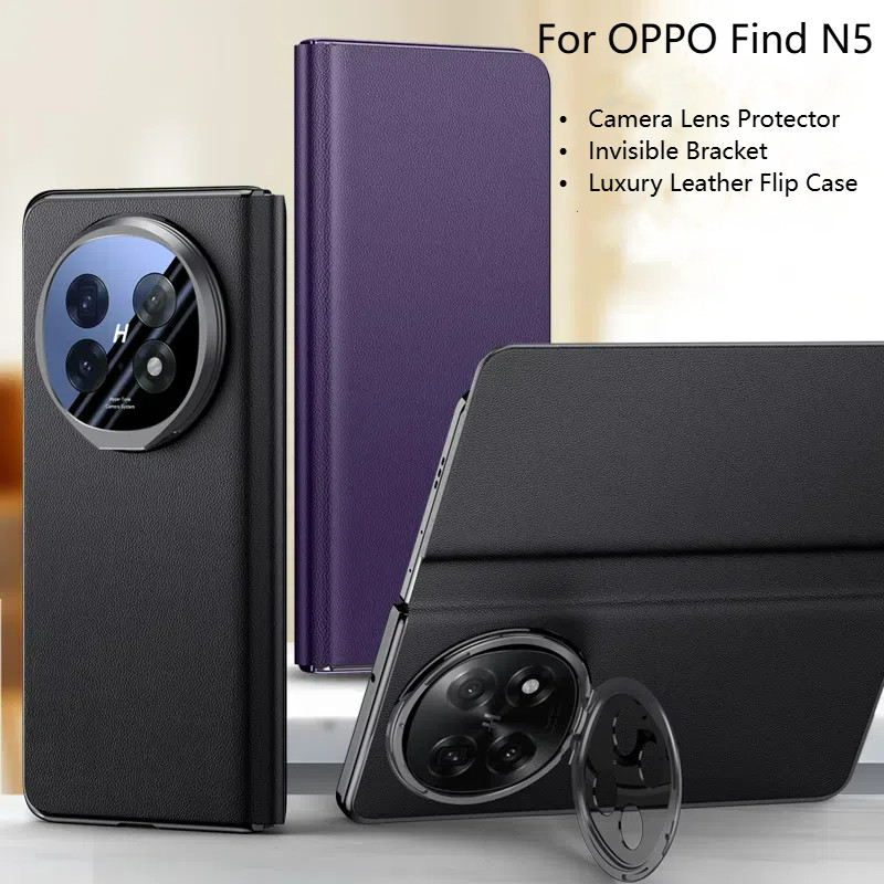Dành Cho OPPO Find N5 N 5 Bảo Vệ Ống Kính Máy Ảnh Giá Đỡ Vô Hình Da PU Từ Tính Vỏ Điện Thoại Cho OPP