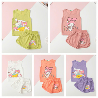 Bộ cotton quần đùi Bé gái LITIBABY sát nách hình kuromi size 1 đến 7 tuổi