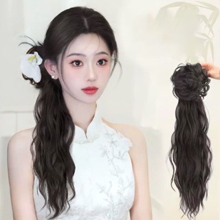  Kẹp tóc giả đuôi ngựa nối dài ngoặm tóc xoăn gợn sóng nước có kèm nơ lụa tua rua cho nữ thời trang Hàn Quốc 