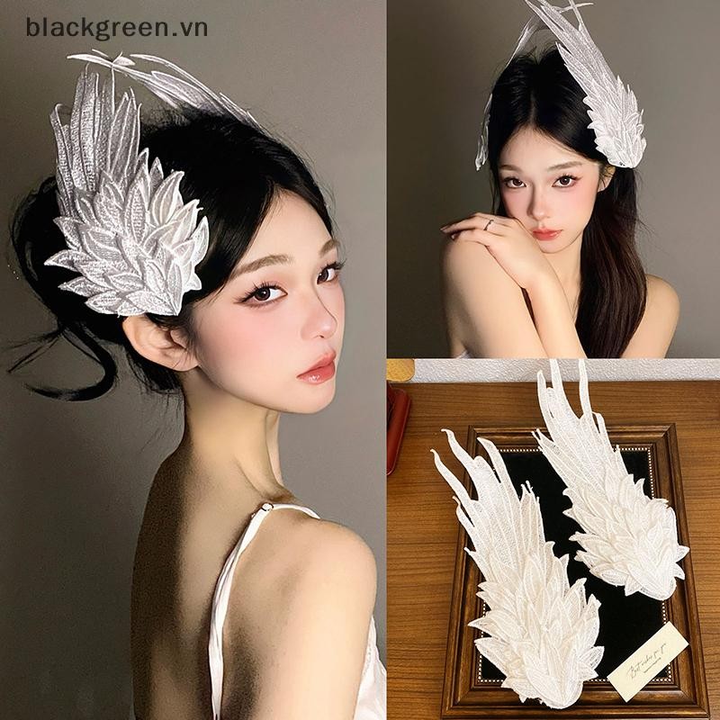 Bgreee Lolita Angel Hat Black White Party Gothic Gothic Gothic Wing Trang trí tóc.