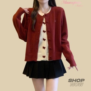 Thu Đông Áo Khoác Nữ Nối Giả Hai Mảnh Đan Cardigan Áo Cardigan Đỏ Vải Dệt Kim Twist 335