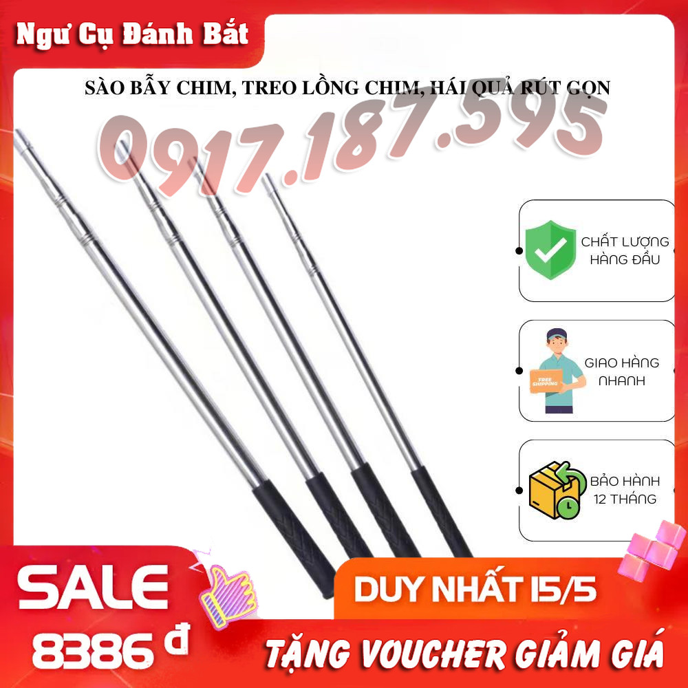 Sào Bẫy Chim INOX 304, Treo Lồng Chim, Hái Quả, Rút Gọn 3m, 4m, 5m, 6m, 7m Cao Cấp Tặng Kèm Móc