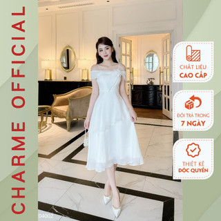  Váy nữ đi tiệc lệch vai đính hoa tằm óng dáng dài thiết kế Charme 204002