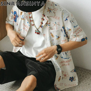 Sinransinya Mới Áo Sơ Mi Nam Nhật Bản Retro Thường Ngày Sang Trọng Băng Lụa Hawaii Bãi Biển Thư Thiết Kế Hoa Rời Thiếu Niên Cặp Đôi Thời Trang Cổ Lật Top