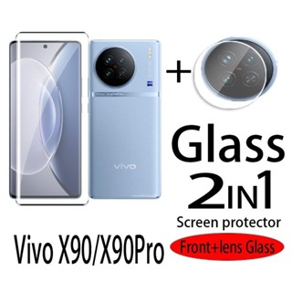  2in1 Camera Bảo Vệ Màn Hình Cho Vivo X90 X90Pro 2024 3D Cong Kính Cường Lực Mặt Trước Ống Kính Phim Full Cover Siêu Mỏng Trong Suốt Chống Trầy Xước Chống Cháy Nổ 