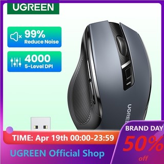 Nút im lặng chuột không dây UGREEN, 2.4G có đầu thu Mini USB, Cài đặt DPI 5 cấp độ 4000DPI, Laptop PC / Mac / Linux