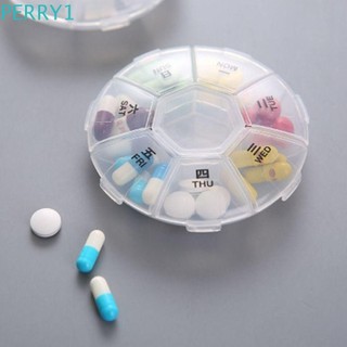 Hộp đựng thuốc 7 ngăn PERRY, Máy cắt thuốc trong suốt tròn, Hộp đựng thuốc cầm tay Mini bền bỉ Hộp đựng thuốc