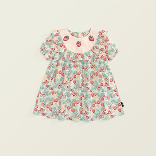 Dâu thêu ruffle váy bé gái mùa hè mới in hình trái cây trẻ em váy cổ búp bê ngắn tay