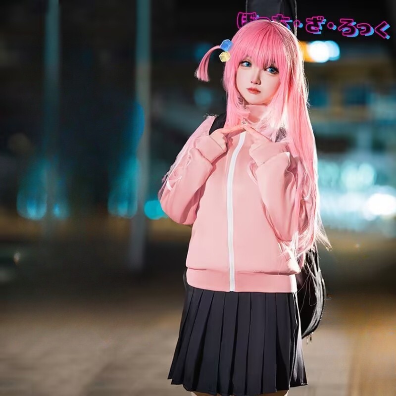 Bocchi The Rock Gotoh hitori Trang Phục Hóa Trang hitori bocchi JK Đồng Phục Áo Khoác Màu Hồng Bộ Đồ