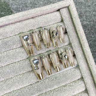 Pháp Handmade Thu Đông Mặc Móng Tay Thành Phẩm Bán Buôn Dài Ánh Sáng Sang Trọng Trắng Cao Cấp Làm Móng Tay Mắt Mèo