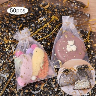 50 Chiếc Mạ Vàng Ngôi Sao Mặt Trăng Organza Túi Cưới Kẹo Túi Trang Sức Đóng Gói Dây Rút Đóng Cửa Quà Tặng Dự Tiệc Tiếp Liệu