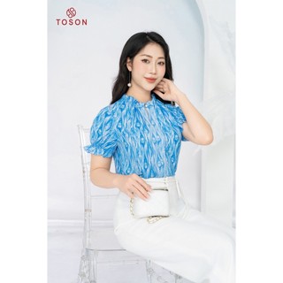 Áo lụa silk xanh tay zắc lăng cổ xếp bèo 11062X14 - TOSON
