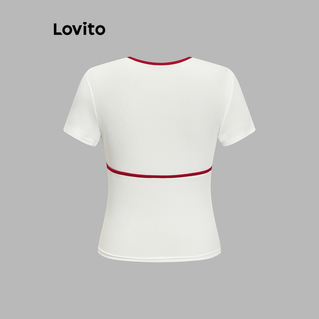 Áo thun Lovito phối viền tương phản ôm vừa phải thường ngày cho nữ L80ED119(Nhiều màu) | BigBuy360 - bigbuy360.vn