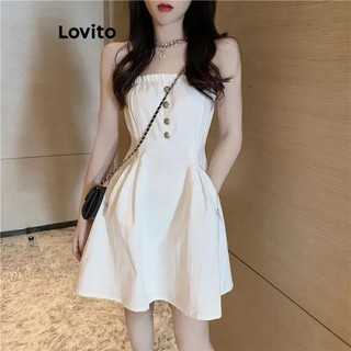 Đầm Lovito màu trơn phối nút phong cách thường ngày cho nữ LNA42232